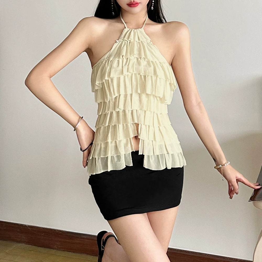 Zara Spring Tiered Cake Design Ruffled Hem Tie Top